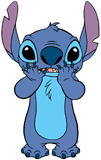 Surprised Stitch with his hands on his face