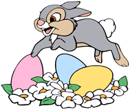 Thumper jumping over painted Easter eggs