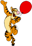 Tigger cheering with a red balloon