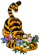 Tigger burying himself in flowers