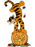 Tigger balancing on a jack-o'-lantern