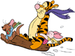 Tigger, Roo, Piglet in sled