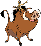 Timon pointing on Pumbaa