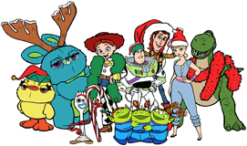 Toy Story 4 characters dressed for Christmas