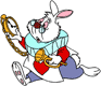 White Rabbit running with trumpet and watch