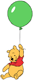 Winnie the Pooh hanging from a green balloon