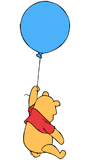 Winnie the Pooh floating from a blue balloon