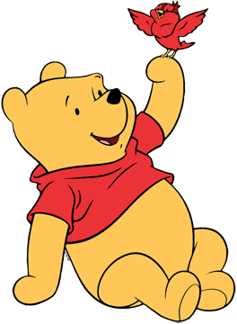 Winnie the Pooh with a bird on his finger
