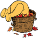 Winnie the Pooh stuck in a basket of fall leaves