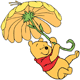 Winnie the Pooh floating from a giant yellow flower