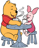 Winnie the Pooh & Piglet drinking hot cocoa together