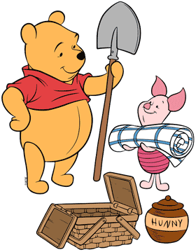 Winnie the Pooh setting up a picnic with Piglet