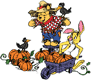 Winnie the Pooh as a scarecrow and Rabbit in the garden