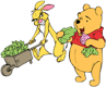 Winnie the Pooh eating from Rabbit's vegetable cart