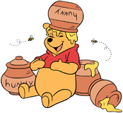 Winnie the Pooh with a honeypot on his head