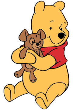 Winnie the Pooh hugging his plush toy