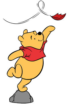 Winnie the Pooh snatching at a leaf in the wind