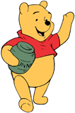 Winnie the Pooh waving with a honey pot