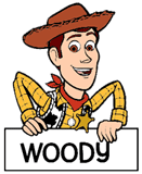 Woody holding a sign with his name on it