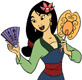 Mulan holding fans