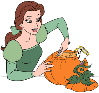 Belle carving a pumpkin with Chip