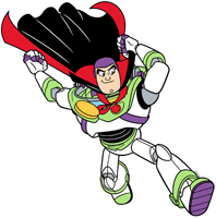 Buzz Lightyear wearing a superhero cape