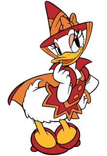 Classic Daisy Duck dressed as a witch for Halloween