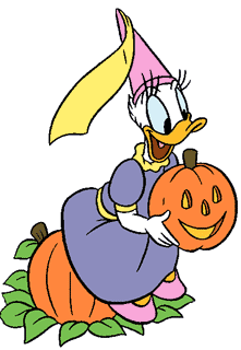 Princess Daisy Duck holding a pumpkin