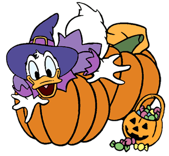 Wizard Donald Duck with pumpkins