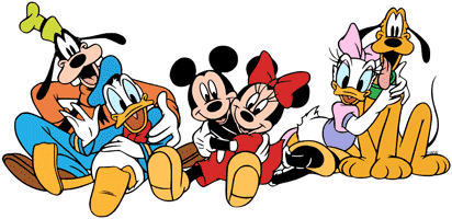 Goofy, Donald, Mickey, Minnie, Daisy and Pluto