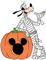 Goofy as a mummy with a pumpkin