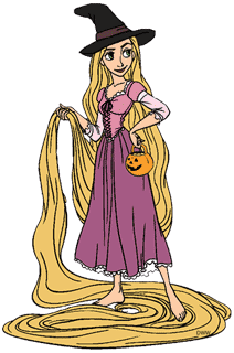 Rapunzel wearing a witch's hat