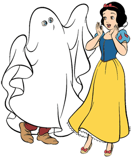 Snow White with Dopey and Sneezy dressed as a ghost