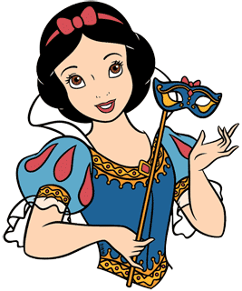 Snow White holding a mask