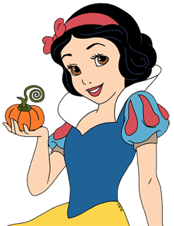 Snow White holding a small pumpkin
