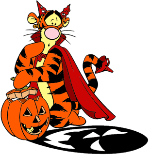 Devil Tigger afraid of a pumpkin's shadow