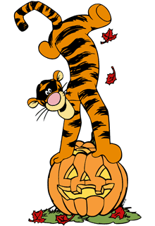 Tigger balancing on a jack-o'-lantern