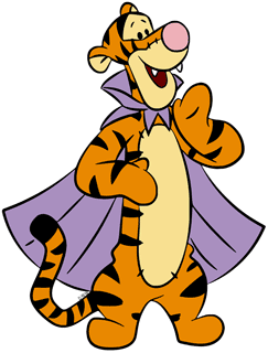 Tigger dressed as a vampire with a cape