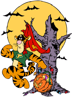 Superhero Tigger snagged by a tree branch