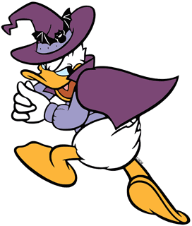 Donald Duck dressed as a wicked wizard