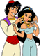 Aladdin puts necklace round Jasmine's neck