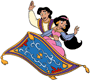 Aladdin, Jasmine, flying carpet