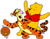 Pooh, Tigger playing basketball