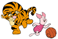Piglet, Tigger playing basketball