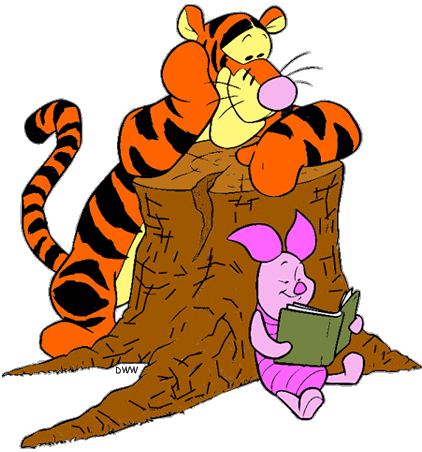 transparent images of Piglet, Tigger and Roo reading, playing basketball an...