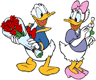 Donald offering Daisy flowers