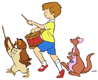 Owl, Kanga, Roo, Christopher Robin marching