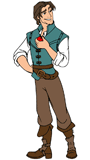 Flynn Rider holding an apple
