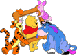 Piglet, Tigger, Eeyore holding a frame around Pooh
