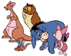 Kanga, Roo, Owl, Piglet, Eeyore